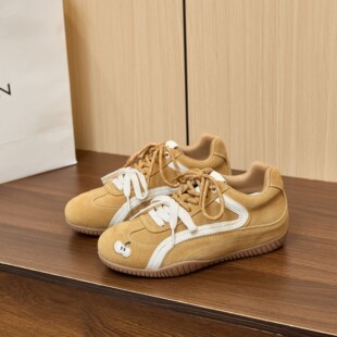 6cm复古黄色德训鞋 女内增高小码 女鞋 33薄底小个子34真皮运动鞋