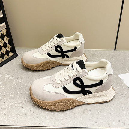 7cm内增高德训鞋女2026春新款真皮小白鞋厚底运动休闲板鞋白色鞋