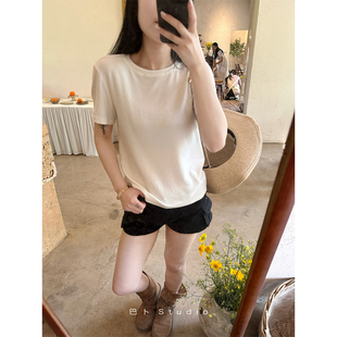 百搭简约短袖 巴卜Studio 新款 宽松白色圆领T恤女夏季 上衣 韩版