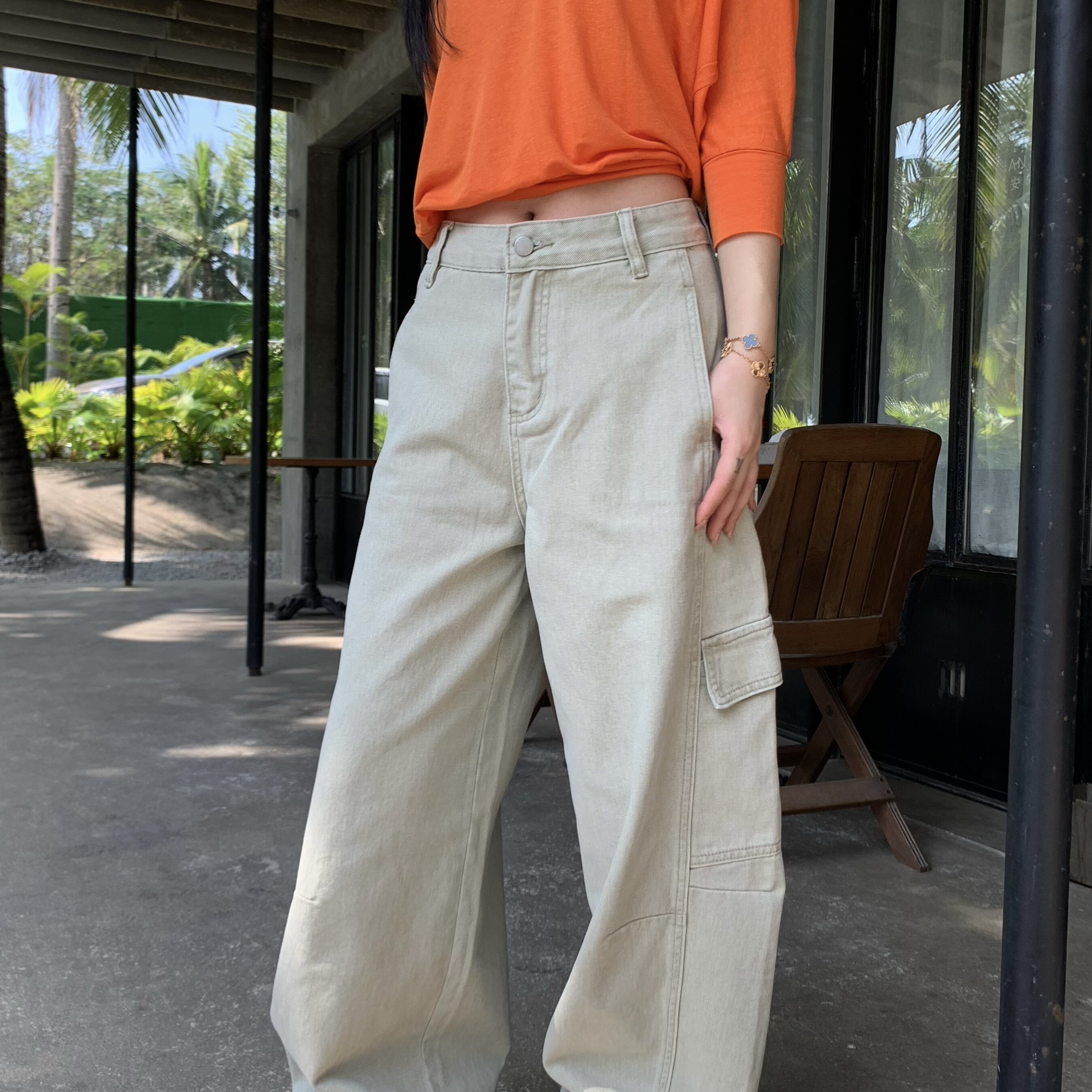 巴卜Studiao卡其绿高腰休闲设计感工装多口袋牛仔宽松阔腿工装裤,女装/女士精品,时尚工装裤,淘宝优惠券,粉丝福利购,淘宝优惠卷