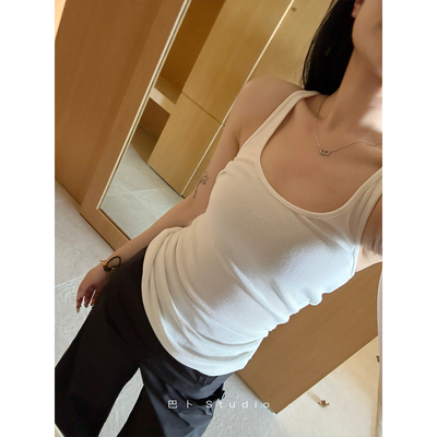 巴卜Studio 白灰两色长吊带女春季新款百搭基础款内搭外穿背心