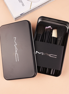 mac铁盒化妆刷12件套黑色时尚动物毛彩妆工具彩妆刷便捷方便携带