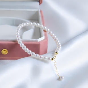 akoya天然海水珍珠手链白透粉baby珠正圆无暇全珠手串极光正圆