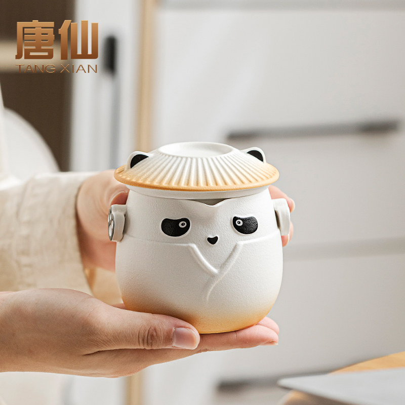唐仙国风熊猫盖碗高档功夫茶具陶瓷泡茶壶2025新款家用创意手抓壶