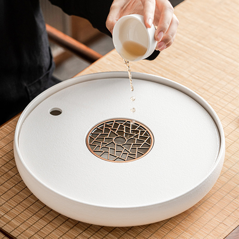 粗陶茶盘家用茶海沥水盘陶瓷圆形储接水盘轻奢高档干泡茶台茶具托