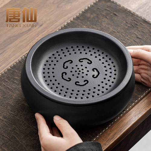 唐仙祥云茶渣缸带盖过滤高端陶瓷建水桌面干泡废水缸茶洗茶具配件