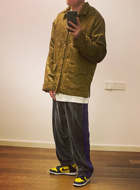 BTTJOB  CHINESE JACKET 陈冠希绿金丝绸功夫扣盘扣立领棉服唐装