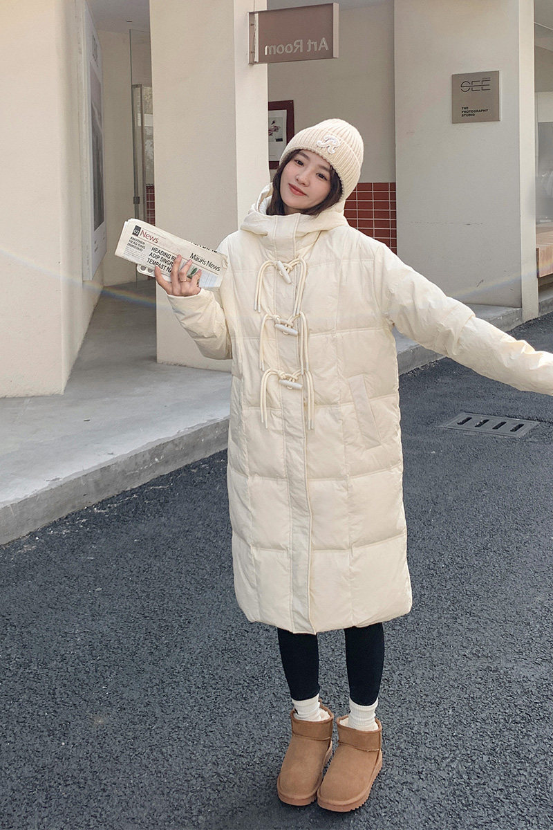 现货韩版米杏色中长款牛角扣羽绒服178/910/P258/K368,女装羽绒服,浙宝180A