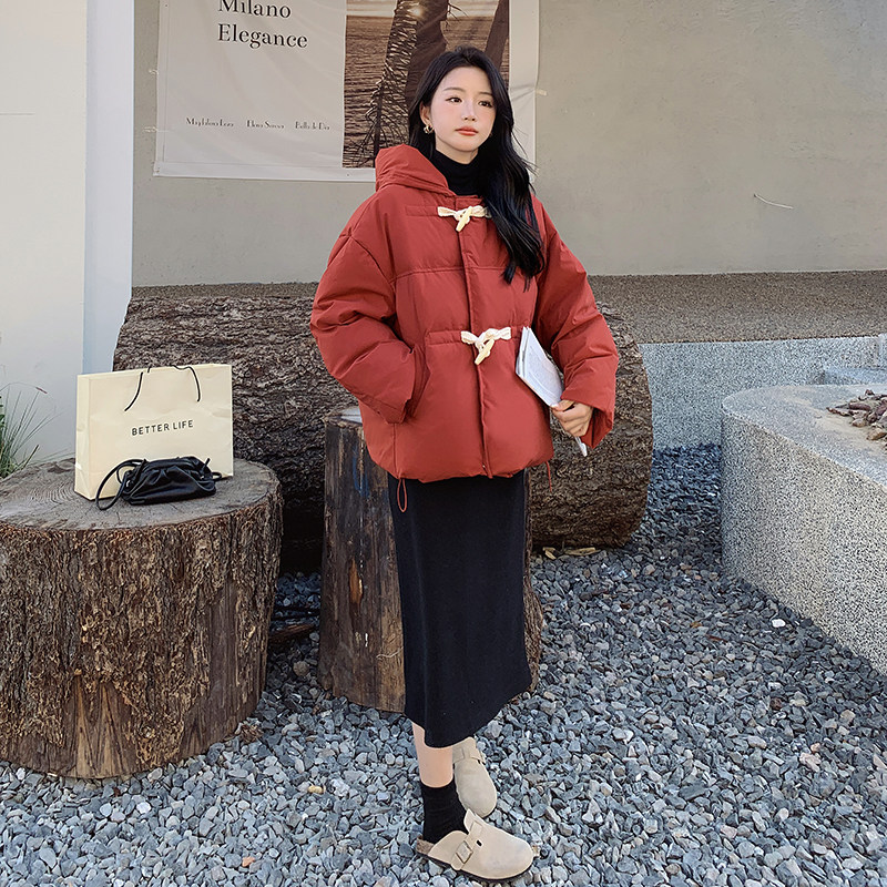 新款！秋冬韩版酒红色牛角扣羽绒服外套浙宝180A/903/P238/控328,女装羽绒服,浙宝180A