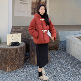 新款！秋冬韩版酒红色牛角扣羽绒服外套浙宝180A/903/P238/控328，女装羽绒服，浙宝180A