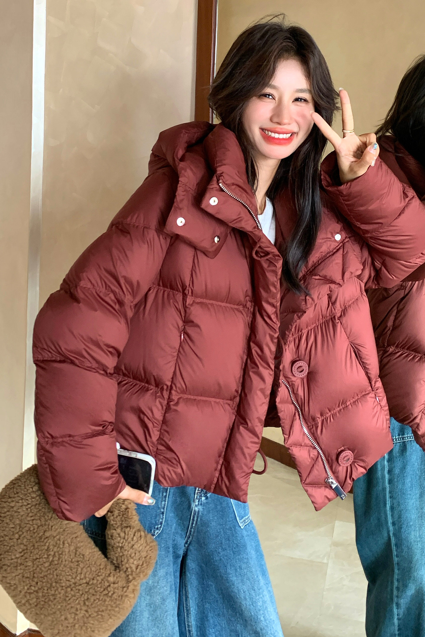 新款现货！90白鸭绒连帽羽绒服立领浙宝180A/货号M052/P325/K498,女装羽绒服,浙宝180A