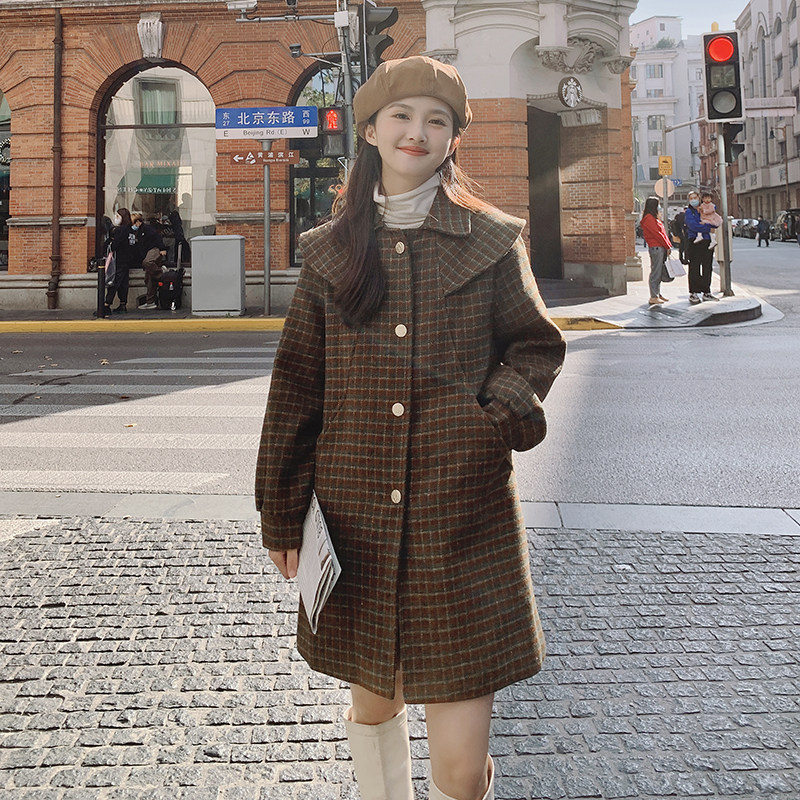 现货韩系秋冬格子中长款毛呢外套178/913/P165/K248,女装毛呢外套,浙宝180A