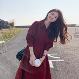 气质高级感红色连衣裙女春秋2025年新款法式赫本风女神范衬衫长裙，女装连衣裙，浙宝180A