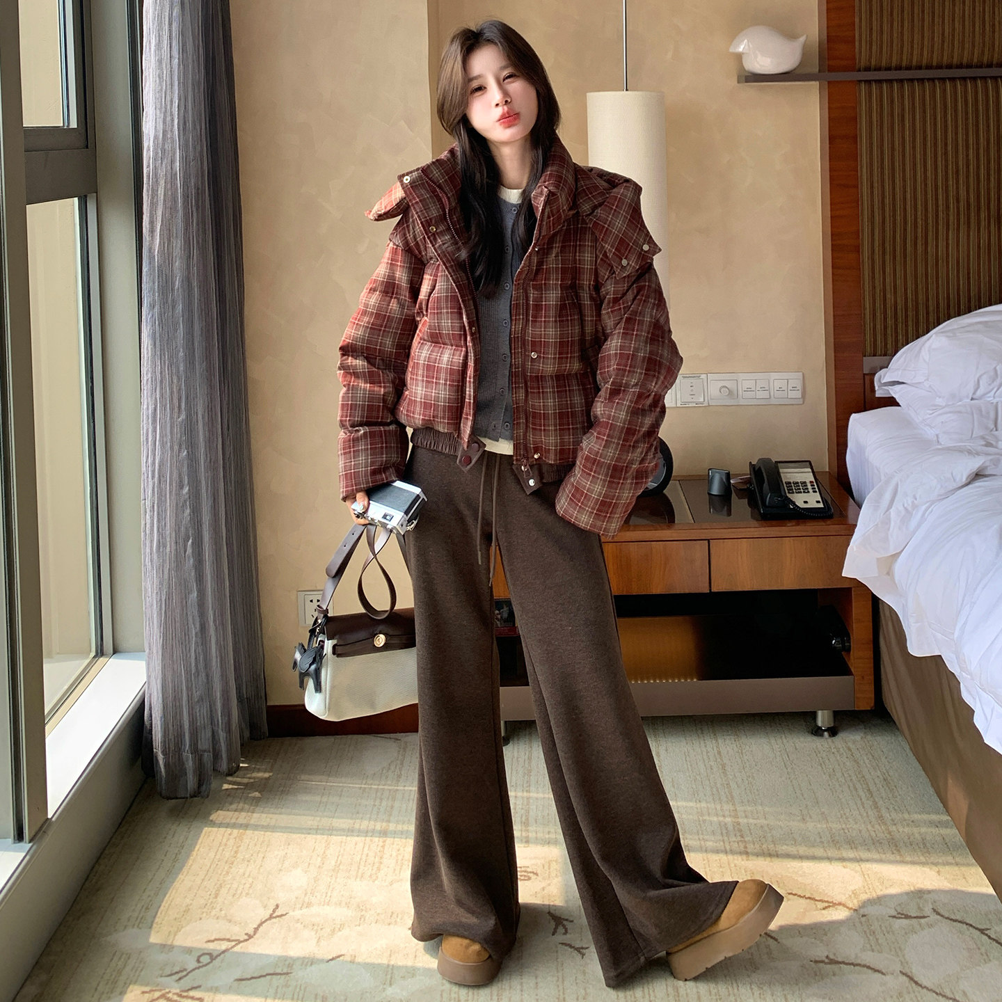 新款现货！格子连帽短款羽绒服复古浙宝180A/货号M051/P325/K488,女装羽绒服,浙宝180A