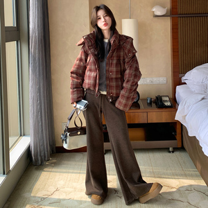新款现货！格子连帽短款羽绒服复古浙宝180A/货号M051/P325/K488图片