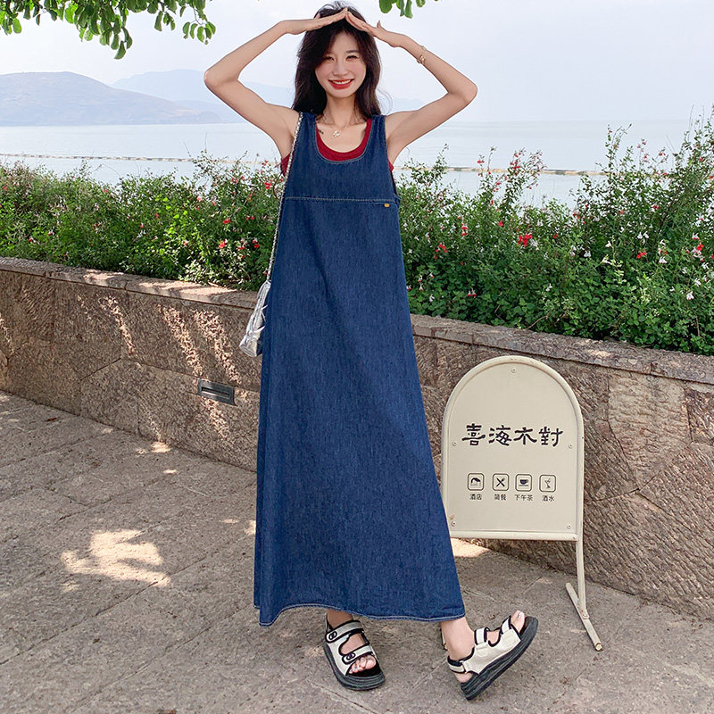 法式休闲宽松牛仔背心连衣裙套装女夏2025新款高级不撞款爆款长裙,女装连衣裙,浙宝180A
