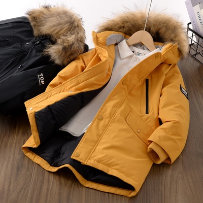 男童真毛领羽绒服中长款防风外套