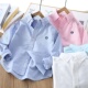 儿童牛津纺翻领休闲上衣中大童百搭衬衣 2025春季 男童纯色长袖 衬衫