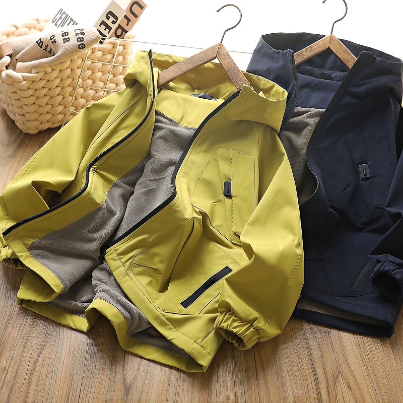 纯色薄绒冲锋衣秋冬连帽休闲百搭