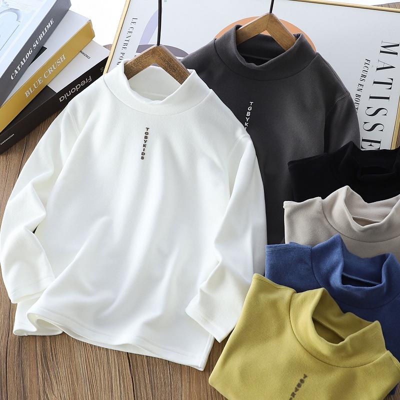 纯色长袖打底衫休闲半高领德绒潮