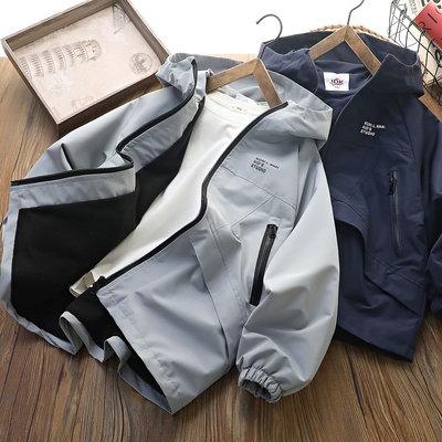 纯色薄绒冲锋衣秋冬连帽防风加厚