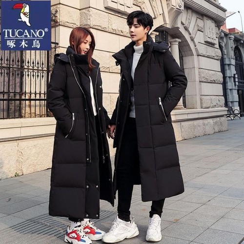 啄木鸟大码中长款羽绒服情侣2025新款过膝冬季加厚保暖男抗寒外套