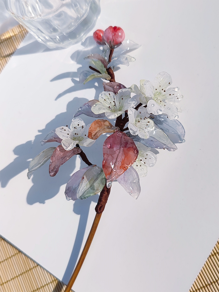与之手作热缩片原创水彩梨花清新发簪汉服配饰头饰日常旗袍饰品
