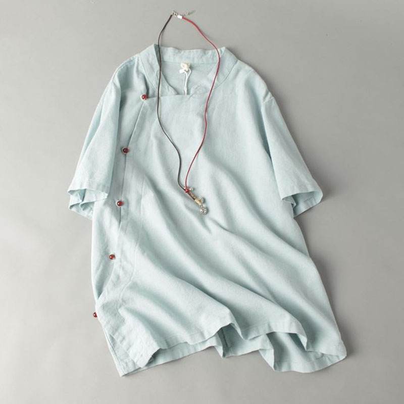 女衬衫纸样立领斜开襟短袖上衣禅茶服中国风DIY1:1服装裁剪图样板