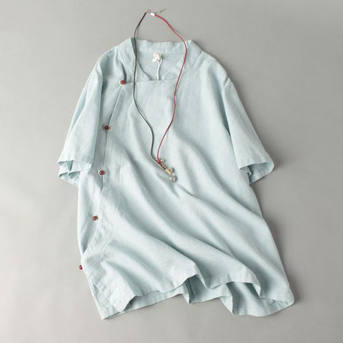 女衬衫纸样立领斜开襟短袖上衣禅茶服中国风DIY1:1服装裁剪图样板