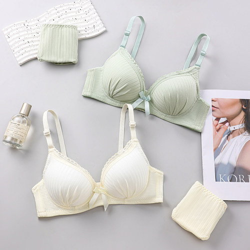 小胸显大内衣女聚拢无钢圈少女高中大学生胸罩防下垂薄款文胸套装