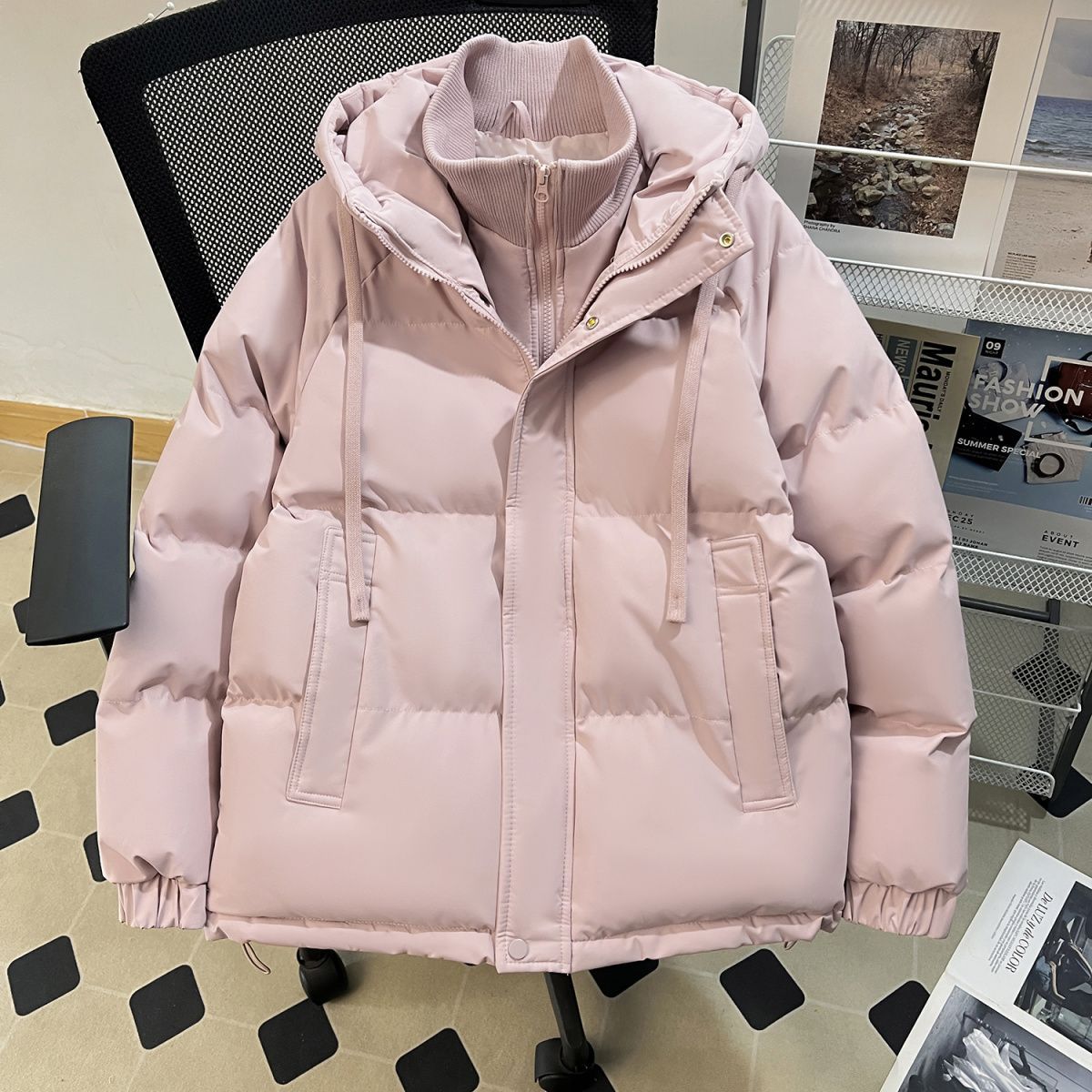初高中学生假两件羽绒服女大童2025冬季新款洋气宽松少女棉衣外套