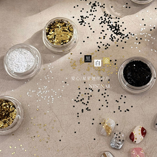 NTS.nail 迷你爱心星星」黑白金色短甲亮片美甲饰品 甄选「黑白金