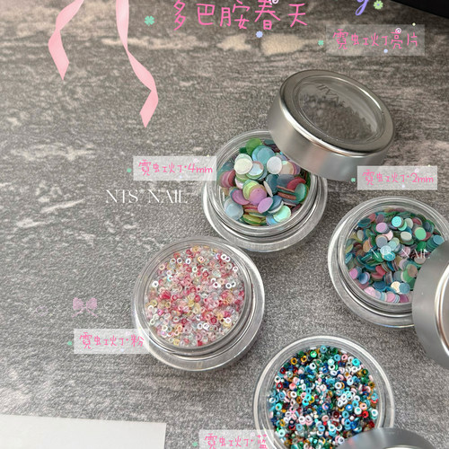 NTS.nail甄选「ins.霓虹灯亮片」韩系短甲彩蓝粉色人鱼色美甲素材