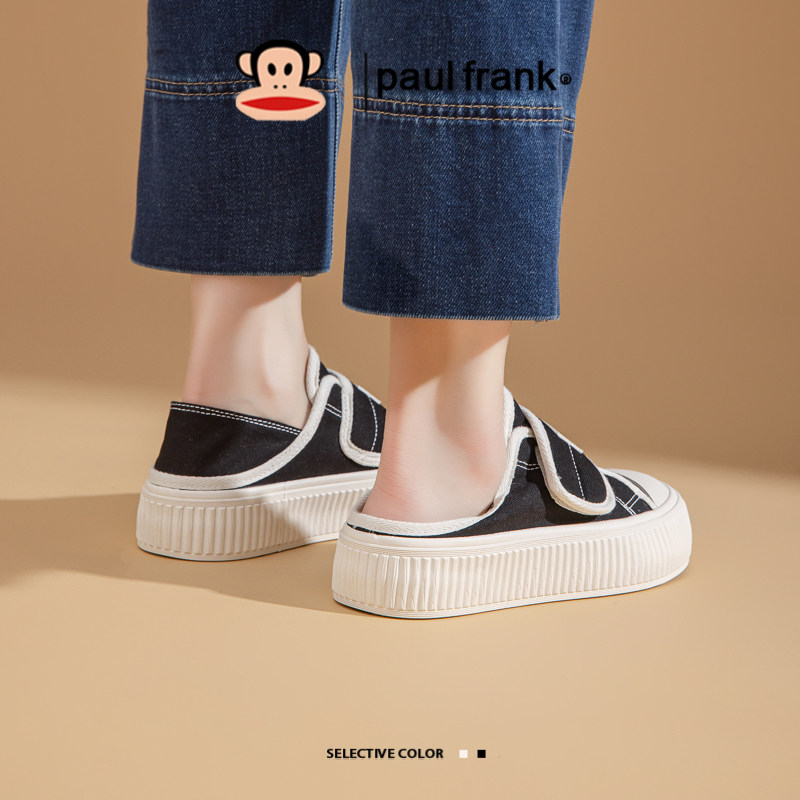 大嘴猴一脚蹬帆布鞋女2025秋季新款魔术贴两穿懒人布鞋半拖鞋板鞋