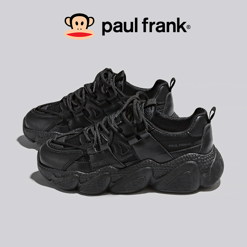 大嘴猴黑色老爹鞋女款2025新款秋季透气不闷脚厚底休闲软底运动鞋