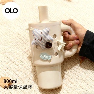 holoholo高颜值洞洞DIY大容量保温杯茶水分离吸管水杯新款男女
