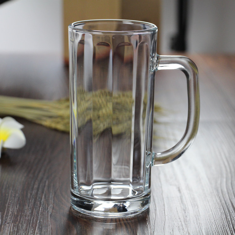 丽尊KTZB08直身条纹透明玻璃啤酒把杯扎啤杯带把手茶杯水杯牛奶杯