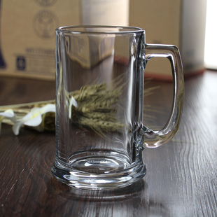 丽尊光身厚底透明玻璃啤酒把杯大容量扎啤杯带把手茶杯水杯牛奶杯