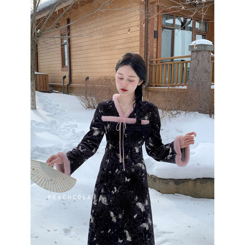 【清仓福利 限时4折】桃可了◆《荷影过半》加绒加厚连衣裙