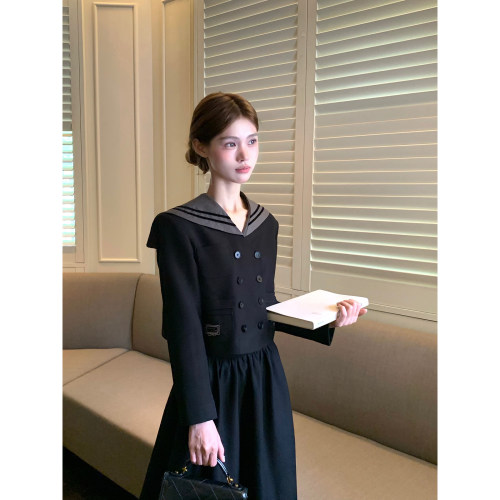 桃可了 珍藏套组 精致刺绣西装外套上衣女+高腰黑色半裙套装秋冬