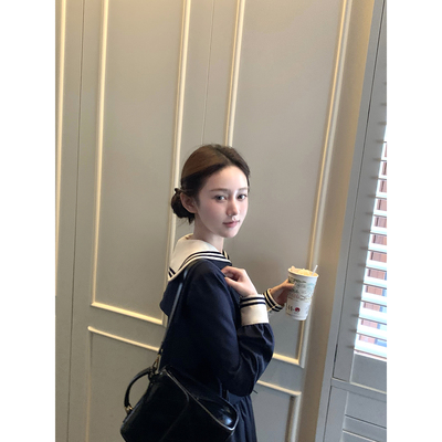 桃可了 航行秋日 少女学院风海军领短款小风衣外套女秋半身裙套装