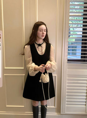 桃可了 维多利亚 宫廷风长沙衬衣女+腰部可调节高腰连衣裙两件套