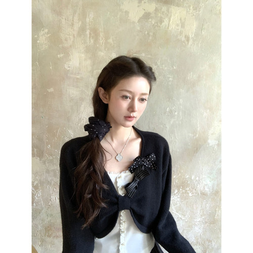 桃可了 玄蝶赋 马海毛蝴蝶结针织衫女秋季短款小个子短外套上衣