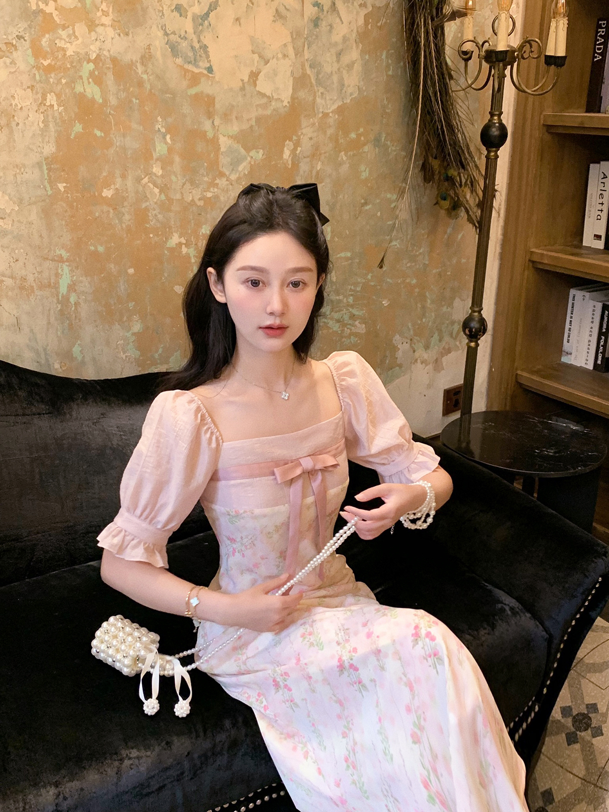 桃可了◆ 粉铃兰 斜裁淡粉连衣裙女轻国风气质汉服领改良方领裙夏,女装/女士精品,连衣裙,淘宝优惠券,粉丝福利购,淘宝优惠卷