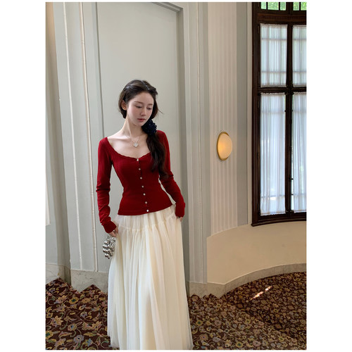 桃可了 云朵感 敲美精致钩花显瘦羊毛针织衫女秋内搭显瘦百搭上衣