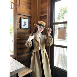 桃可了 岁末绒光 vintage重工收腰下摆小个子中长款风衣外套女冬