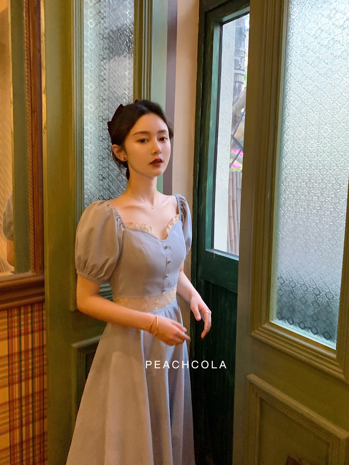 【清仓福利 限时7折】《奶蓝公主裙》连衣裙女夏法式收腰仙女裙,女装/女士精品,连衣裙,淘宝优惠券,粉丝福利购,淘宝优惠卷