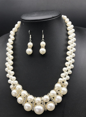 仿珍珠项链耳环套装礼服旗袍吊坠