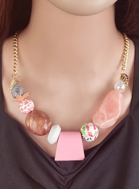 几何木质吊坠项链女多巴胺