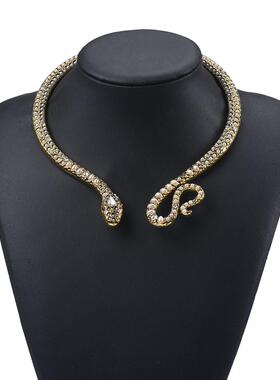 锁骨链蛇形假领子合金镶钻项链